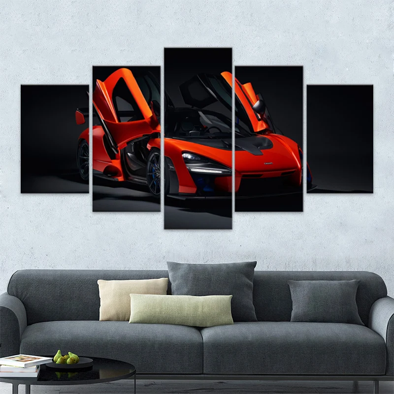 

Exhibition hall orange supercar McLaren Senna classic supercar 5pcs canvas home canvas poster frame studio decoration