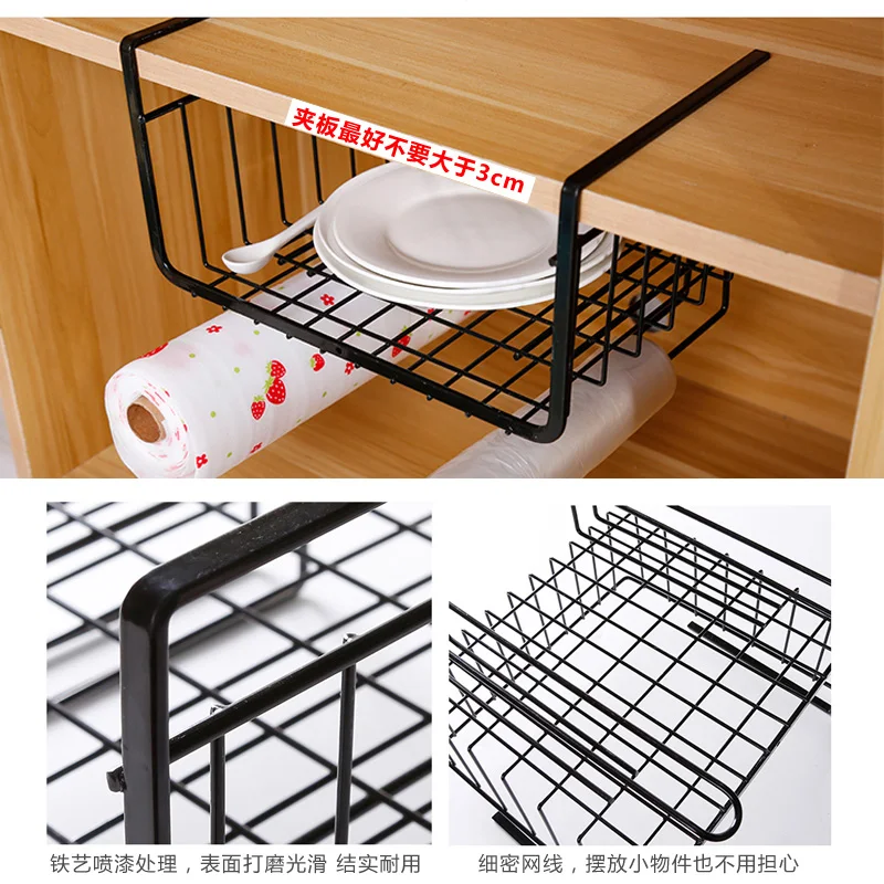 

Closet shelf storage rack layered hanging basket shelf dormitory kitchen cabinets Kitchen Hook Holder Organizer