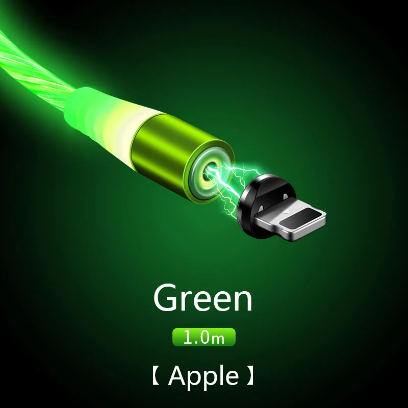 Высококачественный Магнитный кабель Micro usb type C для iPhone Lighting Cable 1 м провод для быстрого заряда type-C Магнитный зарядный кабель для телефона - Цвет: For Apple (Green)