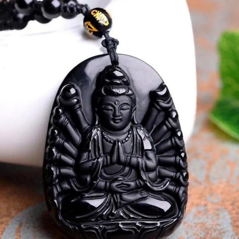 

Ожерелье Avalokitesvara из натурального обсидиана для тысяч рук, кулон, популярная модная бутиковая бижутерия для мужчин и женщин, тысячи шариков