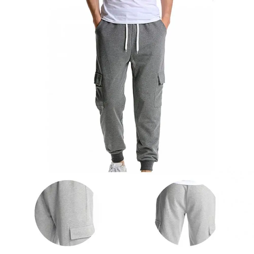 

Повседневные брюки, эластичные ребристые манжеты, однотонные мужские брюки для фитнеса с регулируемым шнурком, спортивные брюки, повседнев...