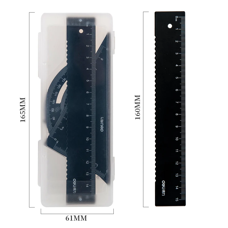 DELI Aluminum Ruler Set Drawing Measurement Triangle ruler straightedge Protractor Drafting Supplies Geometry rulers set | Канцтовары