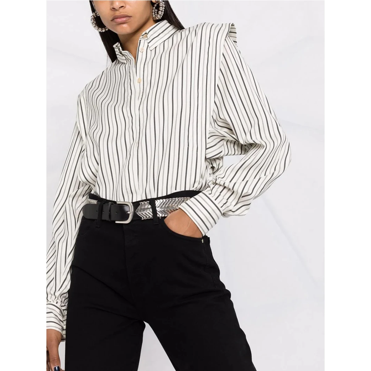 Женская хлопковая блузка в полоску классическая облегающая футболка осень/зима