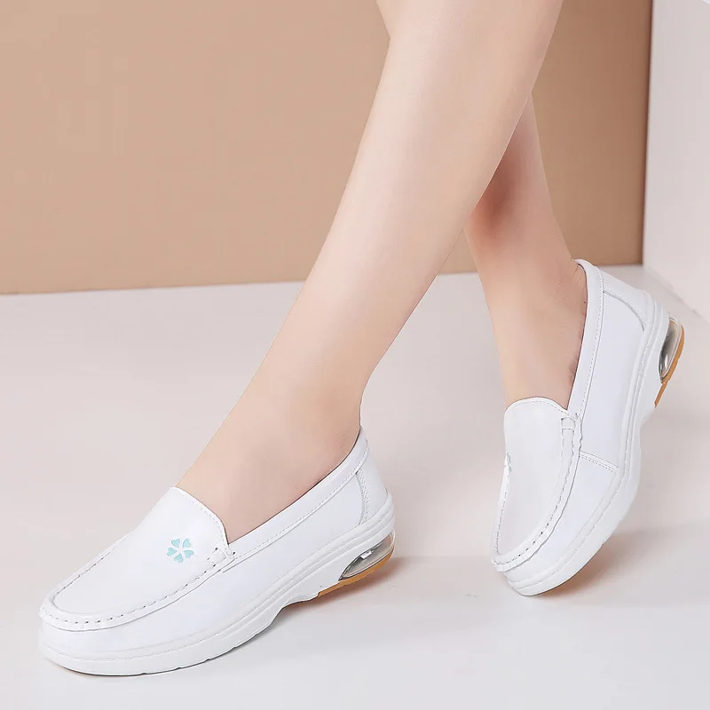 Genuine Leather Shoes Women Platform Loafers Chunky Woman Sneakers Sale Comfort Nurse White Platform Flats Ladies Running Shoes