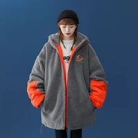 autumn women jackets hoodies polar fleece embroidered coat patchwork loose style streetwear male zipper trendy couple clothes