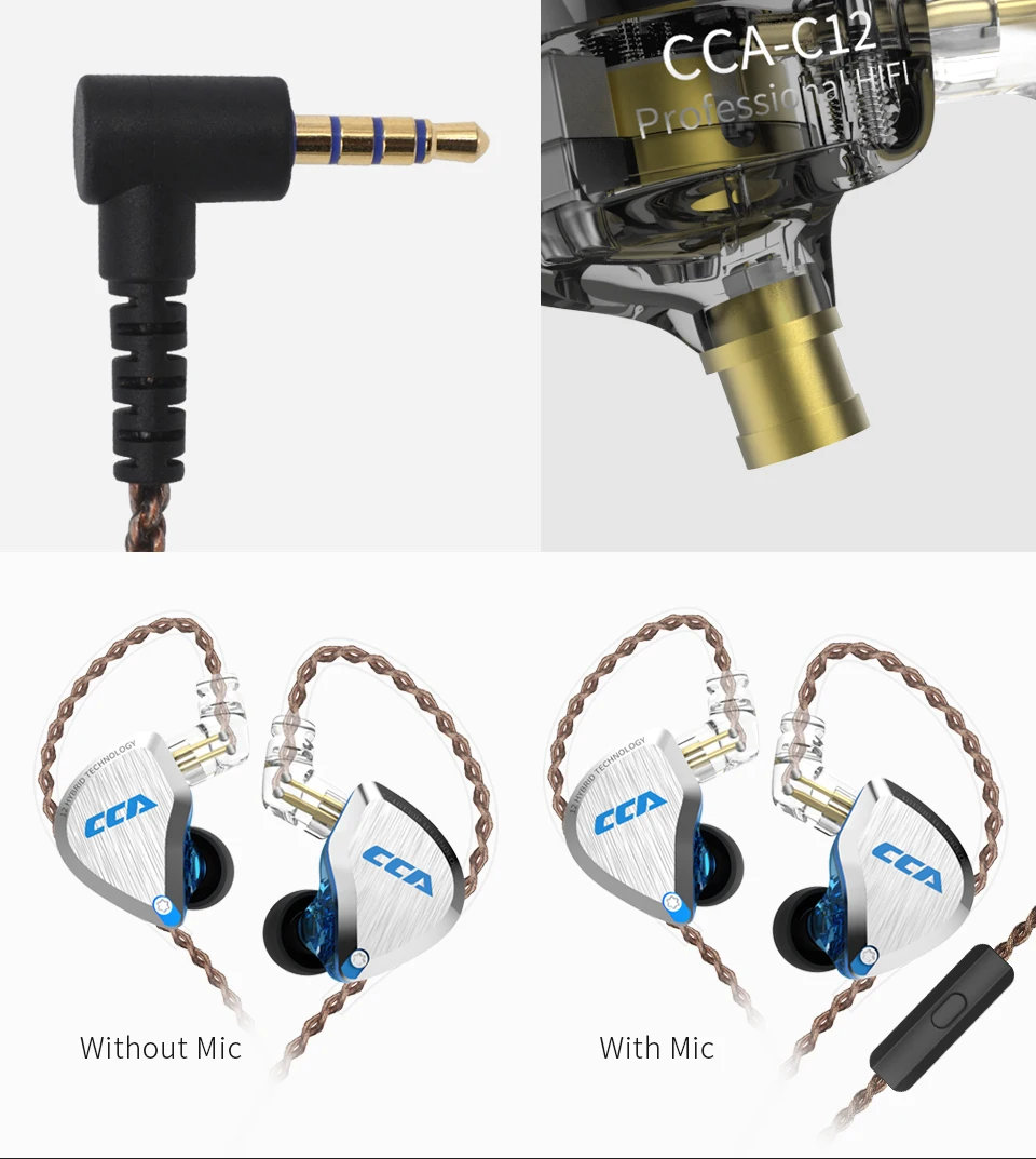 CCA C12 5BA+ 1DD гибридные наушники в ухо, 6 динамических устройств, HIFI наушники-вкладыши, монитор для бега, спортивные наушники IEM, наушники для сцены, 2Pin CCA C16