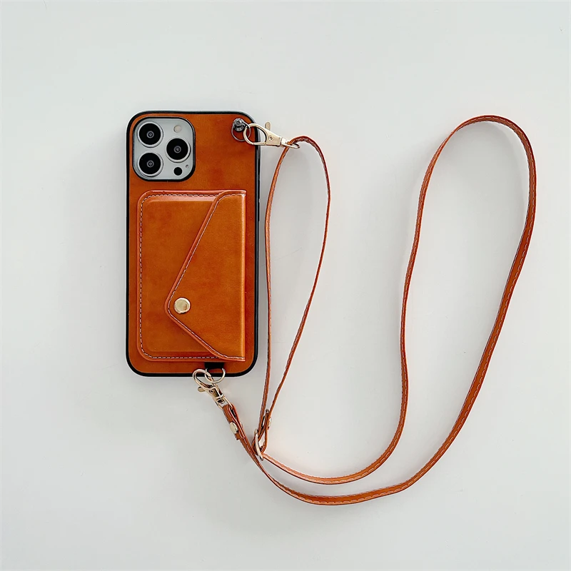 

Кожаный чехол для телефона с ремешком через плечо для iPhone 13, 12, 11 Pro Max, 6, 7, 8 Plus, X, XR, XS Max, защитный чехол-бумажник с отделением для карт