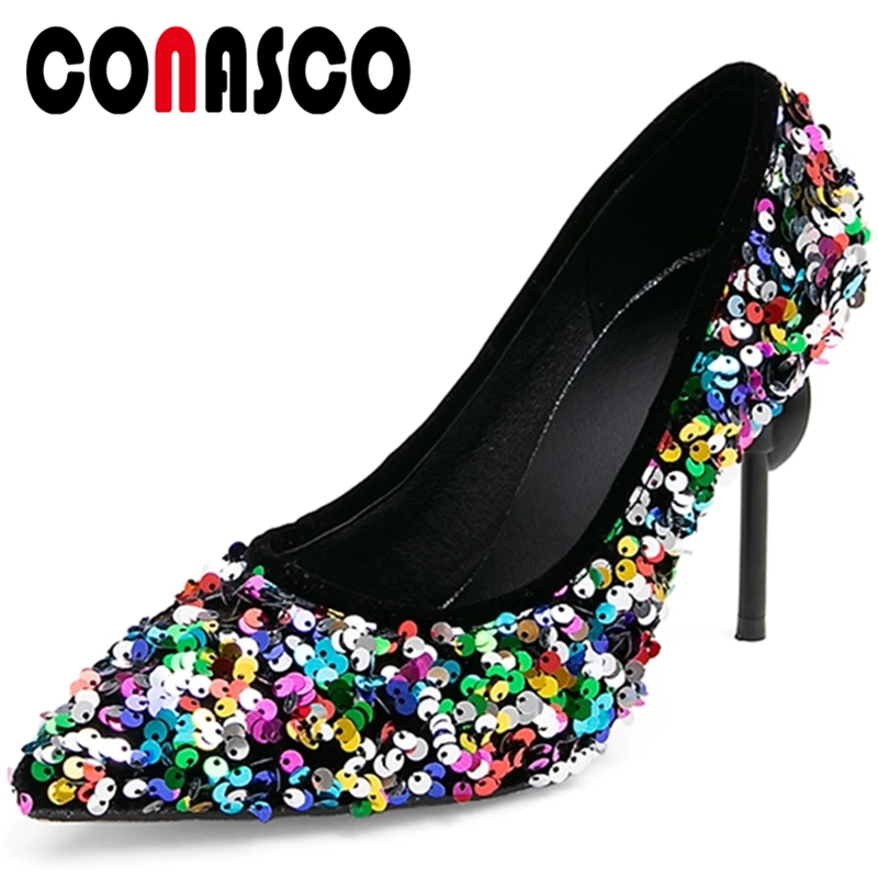 CONASCO/модные пикантные женские вечерние туфли на тонком каблуке с острым носком