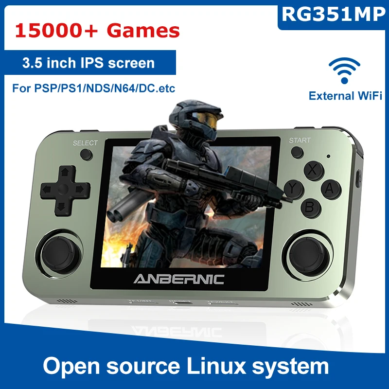 

Handheld Game Player RG351MP 15000+ Games 3.5 Inch Screen RK3326 CPU External WiFi Aluminum Alloy Shell For PSP/PS1/MD/N64