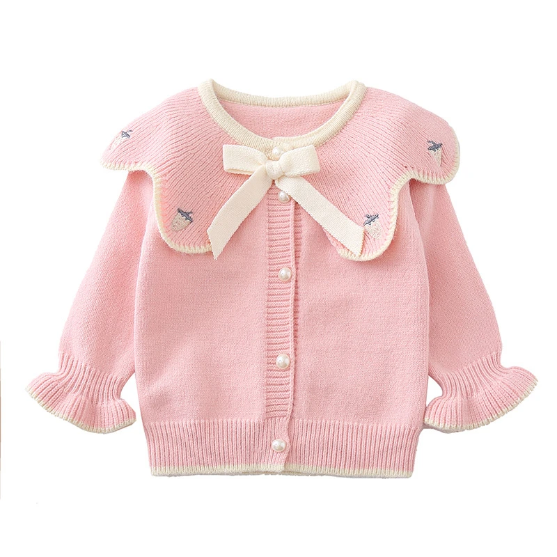 

2021 Spring And Autumn Girls Jacket New Pastoral Sweet Lotus Leaf Collar Button Children Sweater Cardigan 0-4Y