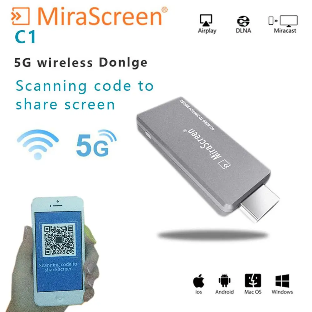 

Беспроводная ТВ-приставка MiraScreen 5G, C1, anycast, miracast, mirascreen, Miracast, Airplay, DLNA 5G