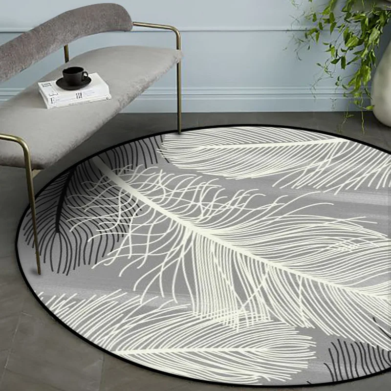 

Fashion modern Nordic aesthetic grey black feather living room bedroom hanging basket chair round floor mat carpet