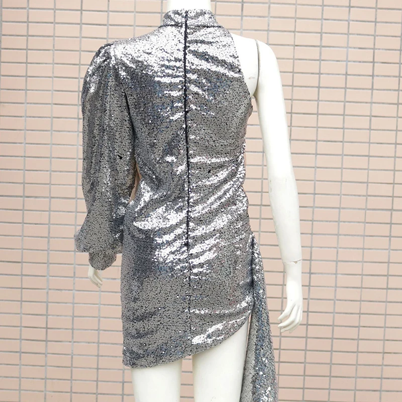 Нерегулярные Фонари платье с пайетками Для женщин чокер на шею одно плечо