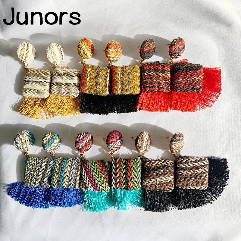 Винтажные плетеные серьги с кисточками для женщин богемные ручной работы