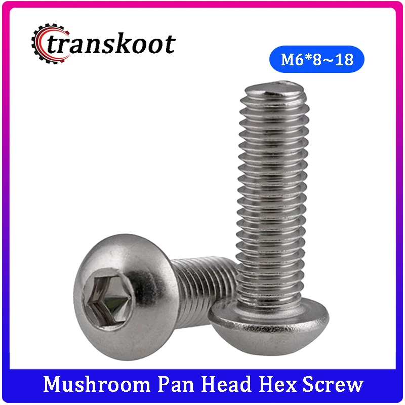 50 шт. шестигранный винт из нержавеющей стали Круглый M6 * 8/10/12/14/16/18|hex screw|round head screwhead