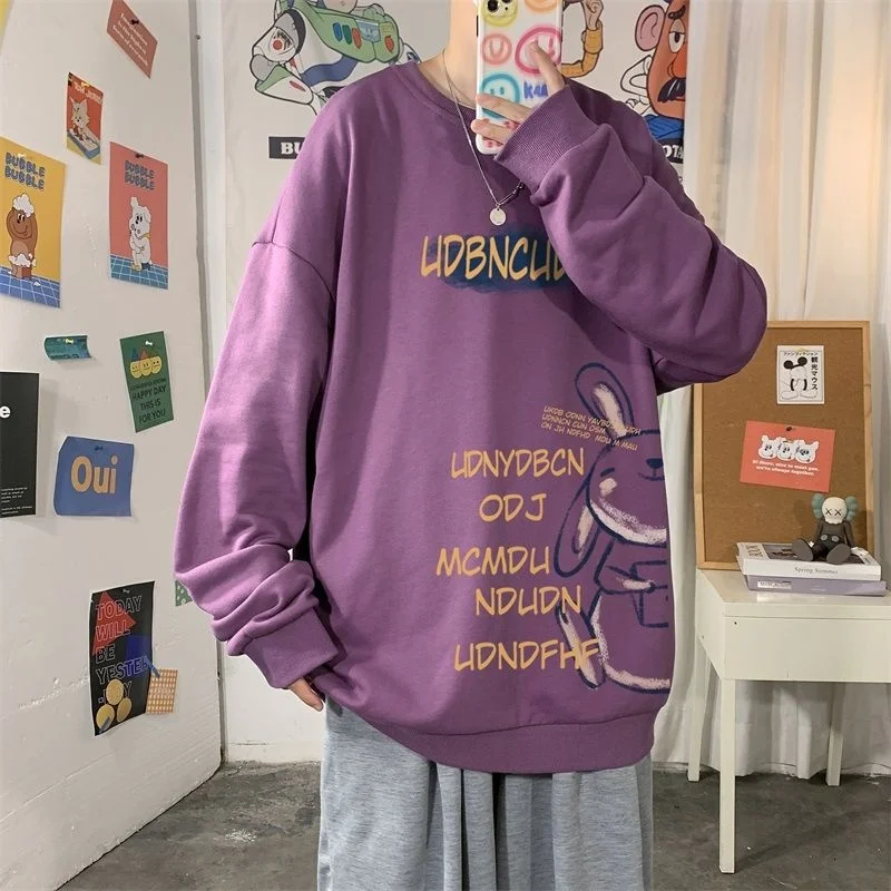 

Женская Осенняя Толстовка Neploha 2021 с принтом кролика, повседневный Свободный пуловер с круглым вырезом, свитшот, уличная одежда, топ унисекс