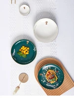 luxury green plate sets gold inlay porcelain round rice bowl plate sets dessert decorativeassiette enfant cutlery set eh50ps