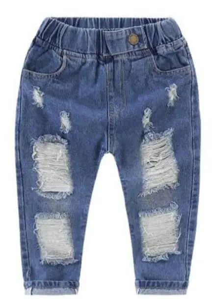 Джинсы с дырками для мальчиков однотонные большие размеры модный дизайн