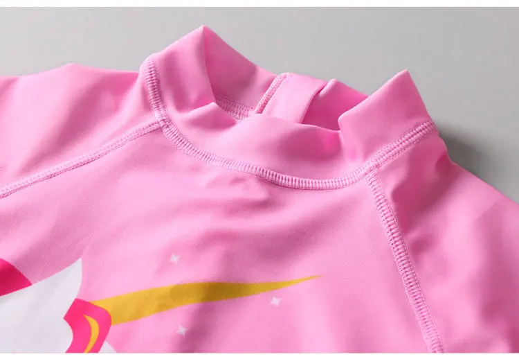 Cute Pink Unicorn Kids Girls One Piece Swimming Surfing Suit Swimwear + Hat Summer Beach Wear Children Princess Swimsuit SA4038