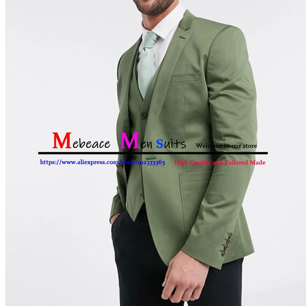 

Классические темно-зеленые мужские костюмы 2021, мужской костюм с отложным воротником с вырезом, облегающий смокинг для выпускного вечера, Св...