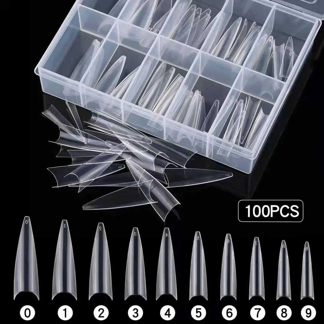 

100 Pcs XXL False Nail Tips Stiletto French Acrylic Fake Nails ABS Tips Artificial Nail Art Decorations Pressed On