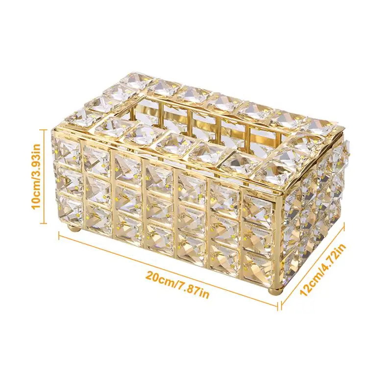

Rhinestone Tissue Box Practical Metal Tissue Box For Home Living Room Desktop Hotel Car Creative Table Desktop Storage Box