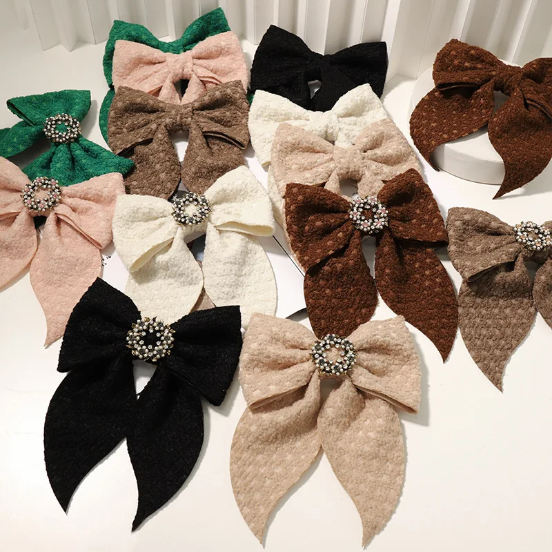 

Autumn And Winter Woolen Simple Barrette Bow Hairpin For Woman Girls Rhinestone Pearl Fabric Headwear Hair Accessorie Hairpin