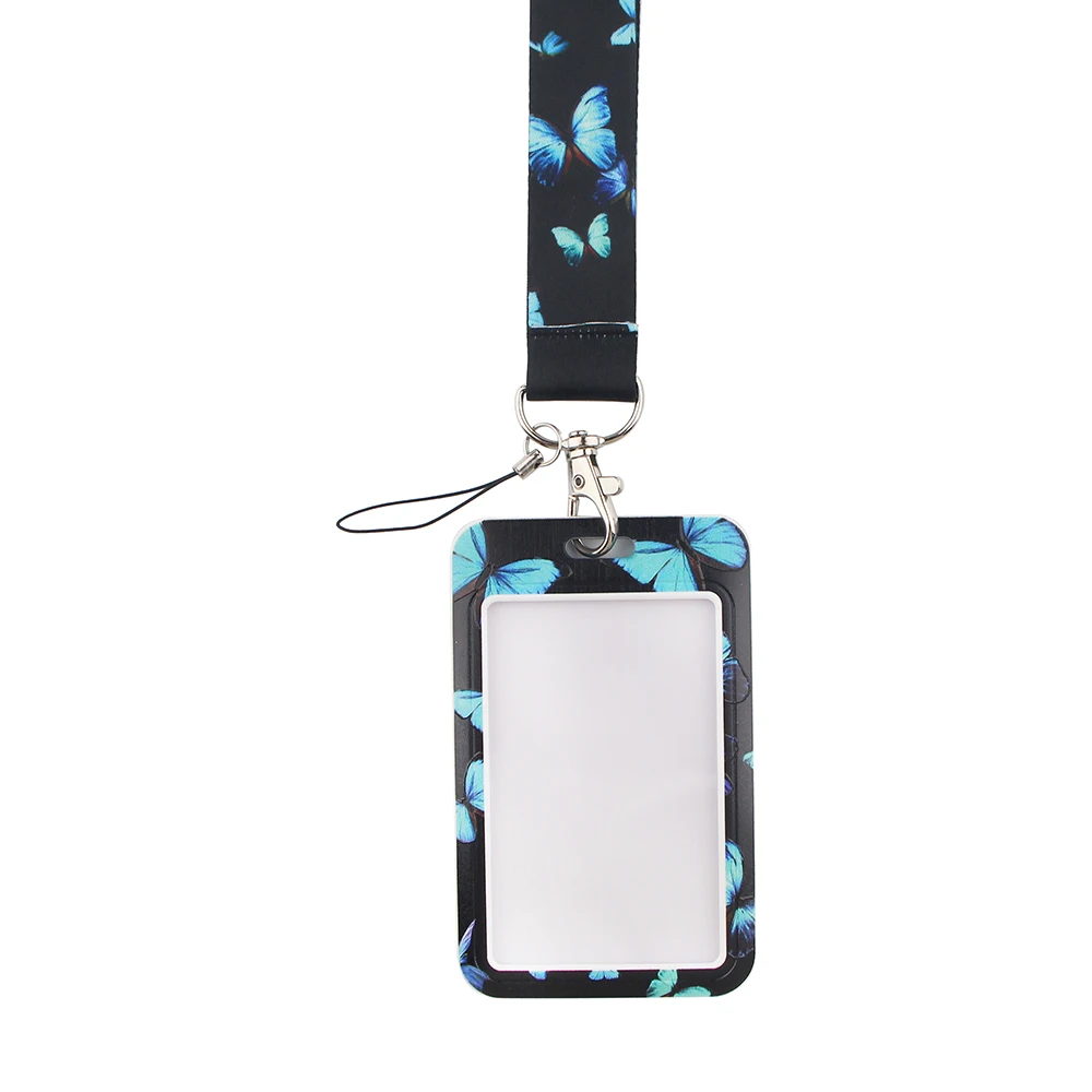 

K2577 Butterfly Cute Lanyard Credit Card Name ID Holder Bag Student Women Bank Bus Business Card Cover Badge