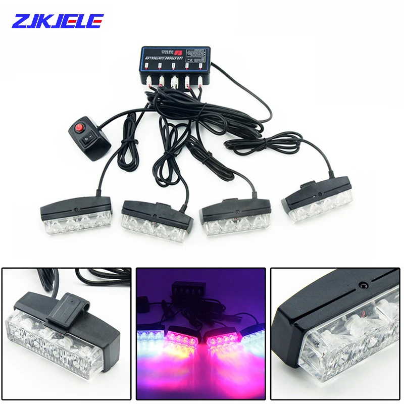 

Car Front Deck Grille LED Flash Light Strobe Warning Light Police Emergency Hazard Flashing Lamp Vehicle Daytime Running Lights