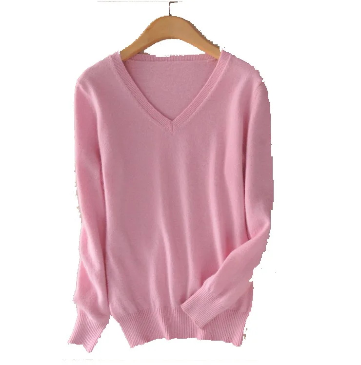 

New autumn and winter solid-color sweater V-neck pullover short sweater women winter slim long-sleeved bottom knit sweater to