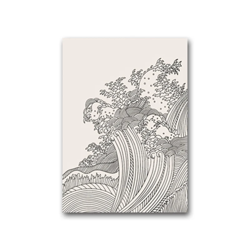 

Nordic Landscape Waves Black and White Canvas Painting Decoration Art Wall Print and Poster Picture for Living Room Bedroom Home