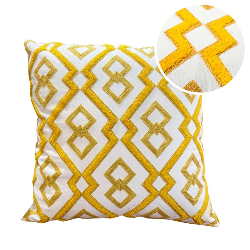 

High-quality Handmade Embroidered Cushion Cover Throw Tassels Pillowcase for Living Room, Sofa, Bedside Decor Yellow, Grey, Blue
