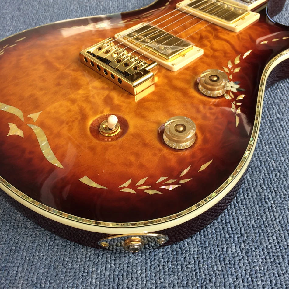 Billig Custom Shop Orange Burst Top Elektrische Gitarre China Mit Gold Hardware, Echt Abalone Inlay, Freies Shipping190308