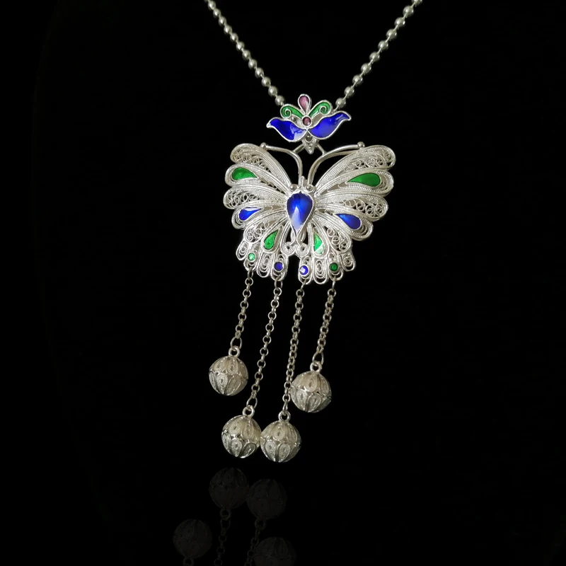 Женский кулон в виде бабочки из серебра 999 пробы с эмалью|Подвески| |