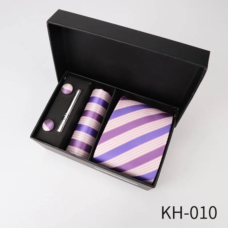 KH 010 6 шт. мужские деловые галстуки Подарочная коробка 8 см Повседневный галстук-бабочка классический Одноцветный жаккардовый полосатый Аксессуары для галстуков свадебный подарок - Цвет: KH 010