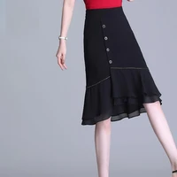 chiffon lotus leaf skirt high waisted skirt womens summer 2021 new fishtail skirt in the long knee length skirt