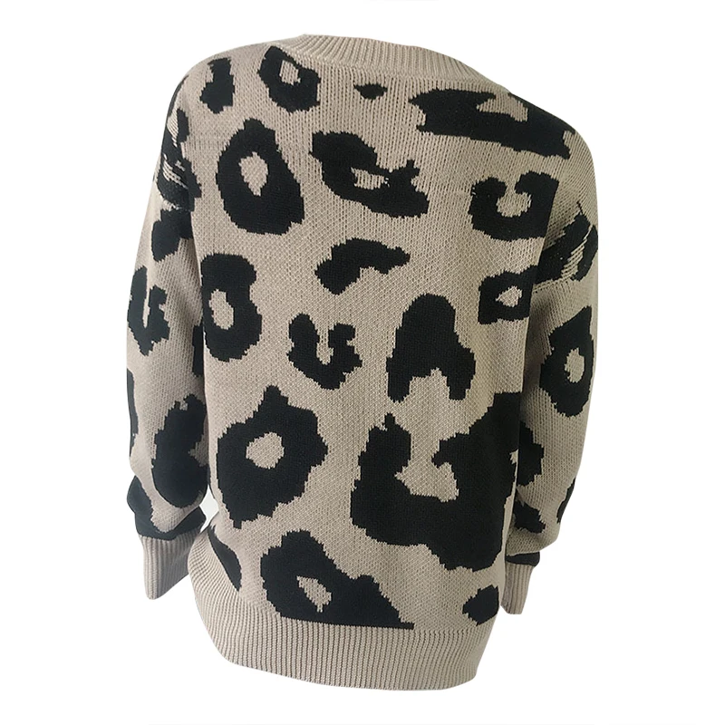 

Women Autumn Winter Pullovers Clothes Big Sweater Wool Leopard Print Sweater Knitted O-Neck Casual Sweater Pullovers