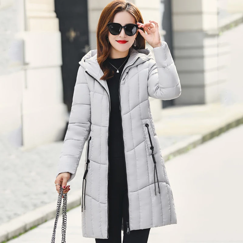 Длинное зимнее пальто для женщин 2019 с высоким воротником и облегающим пушистым |