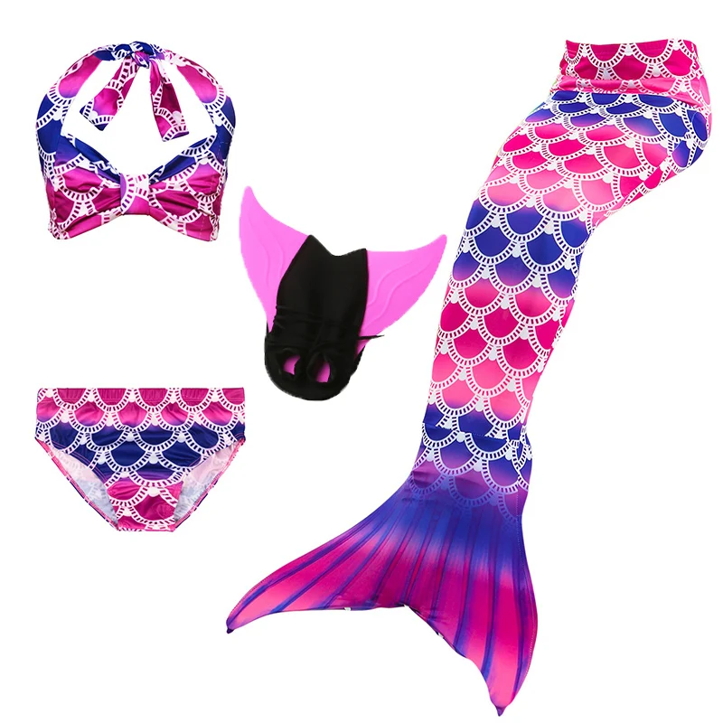 Mermaid 4pcs set Купальный костюм русалки из 3 предметов для девочек Детские костюмы для костюмированной вечеринки в стиле Zeemeerminstaart Cola De Sirena Cauda De Sereia - Цвет: Mermaid 4pcs set