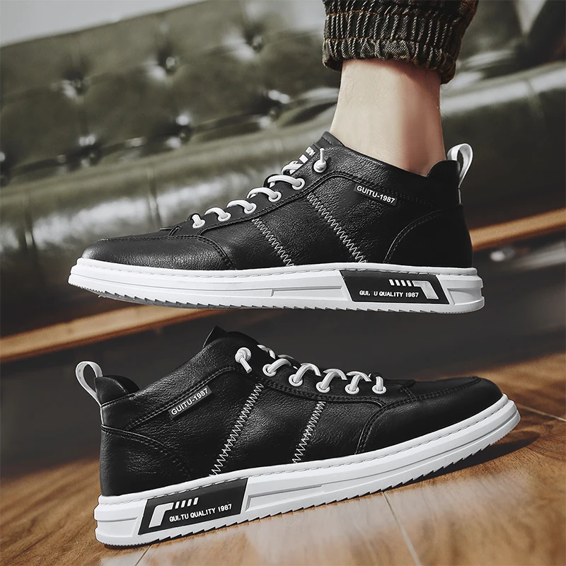 

Fashion Sneakers Men Shoes Soft Leather Comfortable Mens Casual Shoes Flat Male Footwear Classic Black Minimalist Shoes for Men