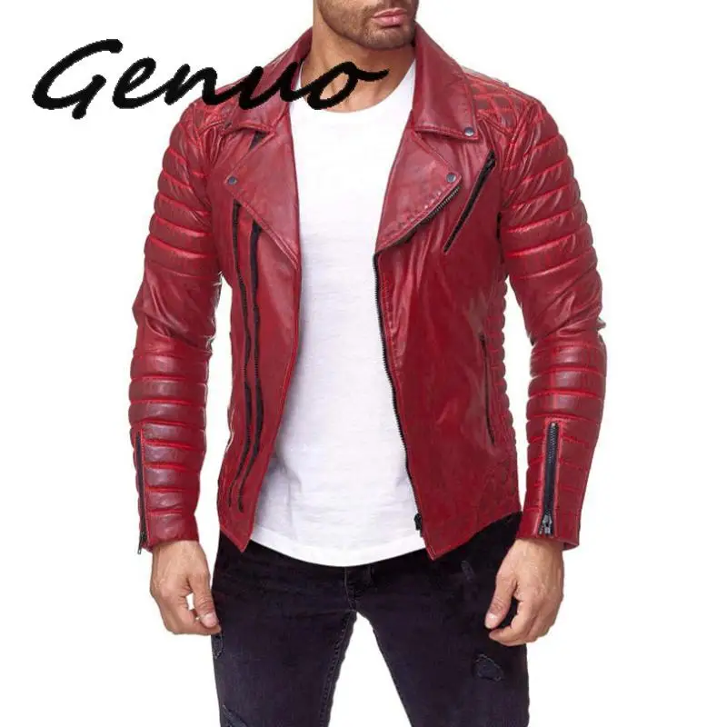 

Новая кожаная куртка из натуральной кожи, Мужская Новая повседневная мотоциклетная кожаная куртка на молнии, мужская верхняя одежда в стил...