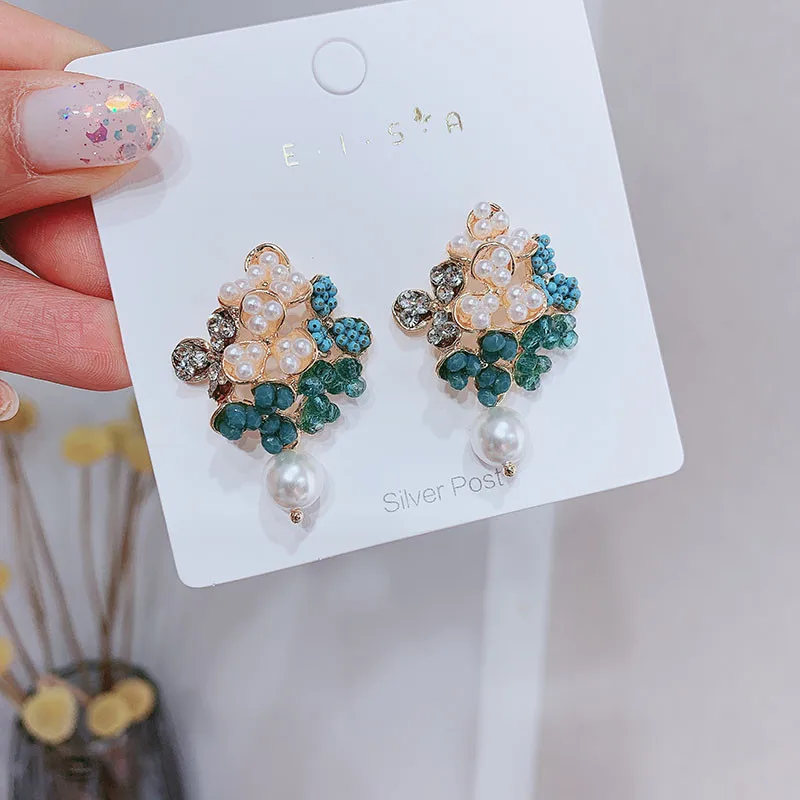 Женские серьги в виде цветка Элегантные корейские с искусственным жемчугом и