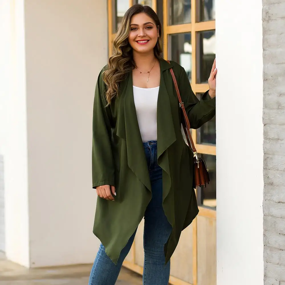 WHZHM куртки и пальто с поясом женские зеленые однотонные отложным воротником