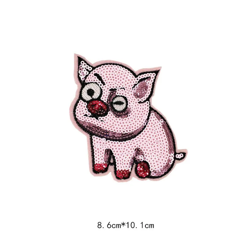 Железные милые заплатки в виде животных для одежды полосы блёстки свинья значки