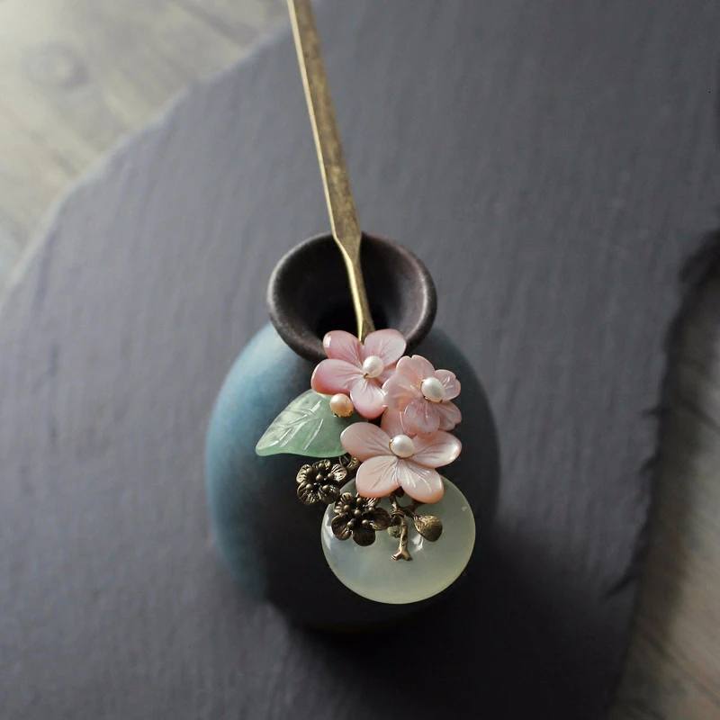 Новый дизайн натуральный материал заколки для волос розовая оболочка цветок