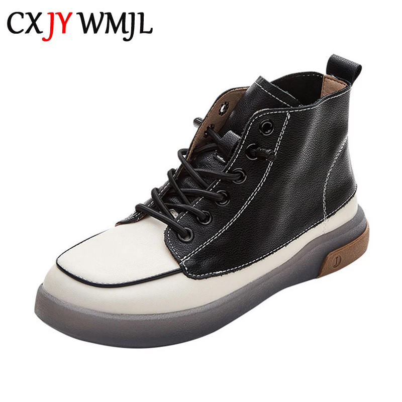 

Кроссовки женские из натуральной кожи, Высокие сникерсы, небольшие ботинки, повседневная обувь на плоской подошве, из воловьей кожи, в стиле...