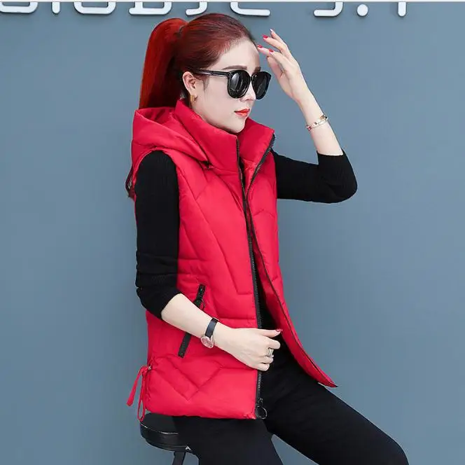 Новейшая модель Л/3Xl Женская куртка с капюшоном без рукавов осень зима хлопковая