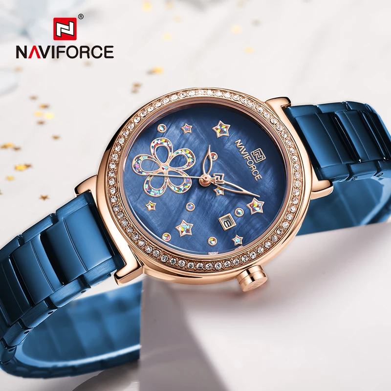 

NAVIFORCE Luxury Brand Women Watches Elegant Dress Ladies Waterproof Quartz Wristwatch Female Clock Girls Bracelet With Diamonds
