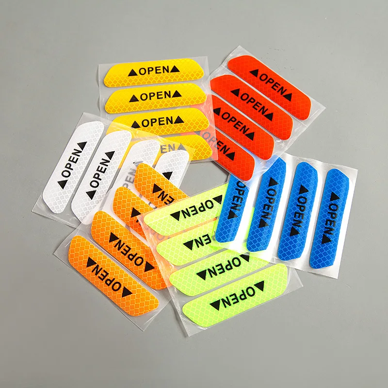 

4Pcs OPEN Car Reflective Tape Warning Stickers Door Opening Tips Anti-collision Stickers Protect Strips Decorative Stickers