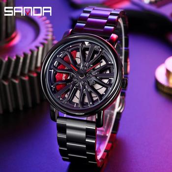 SANDA Brand Men Sports Watches Fashion Men Luxury Stainless Steel Quartz Wristwatches Waterproof Military Car Rim Watch Rotating-36827
